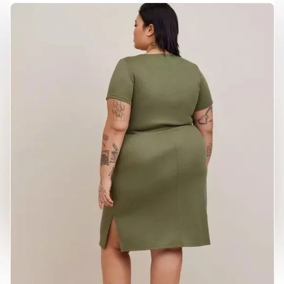 Torrid Green At The Knee Slub Rib Side Slit T-Shirt Dress Size 1 1X 14-16 - Picture 2 of 11